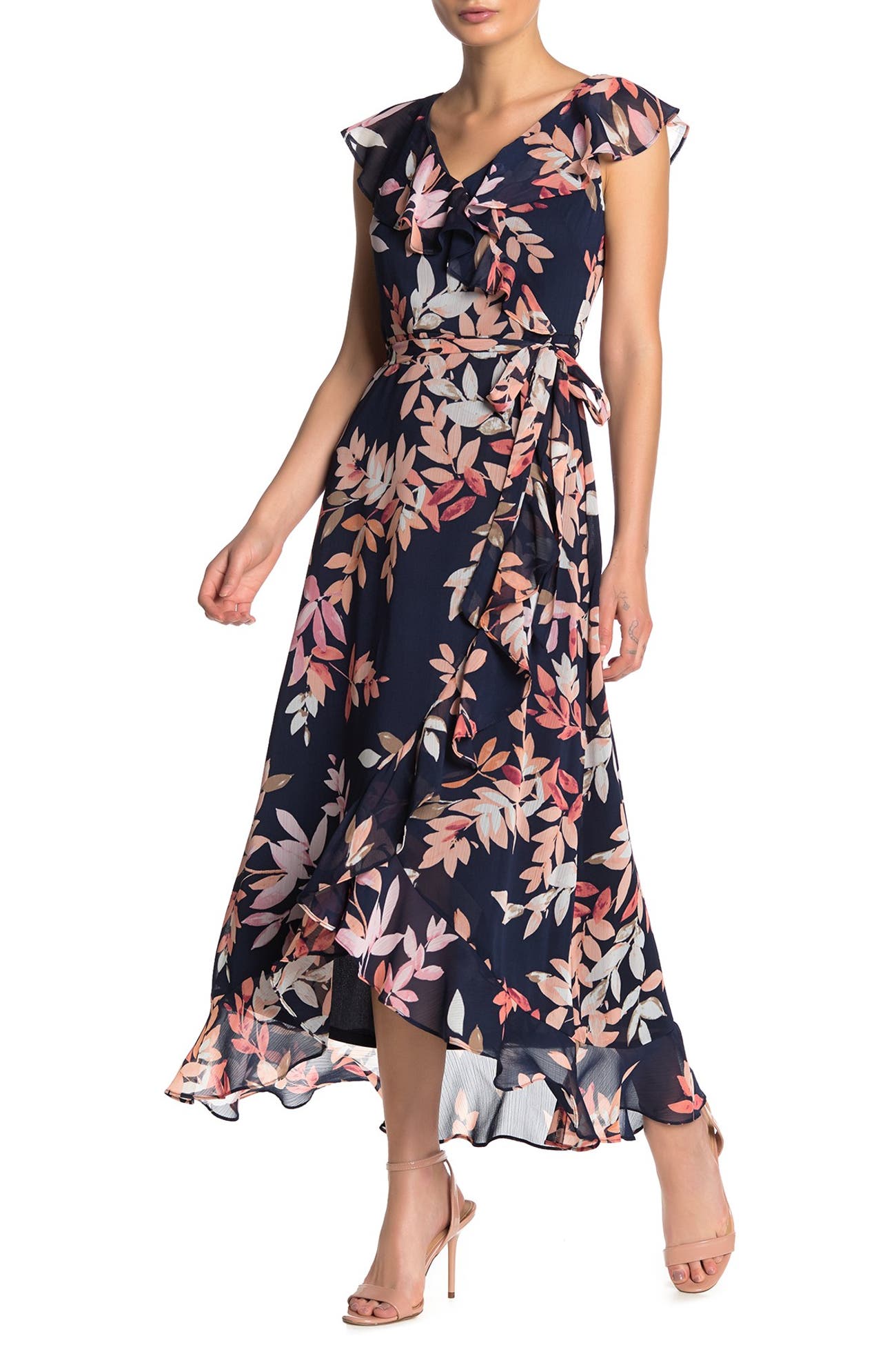 London Times | Ruffle Trim Floral Print Midi Dress | Nordstrom Rack