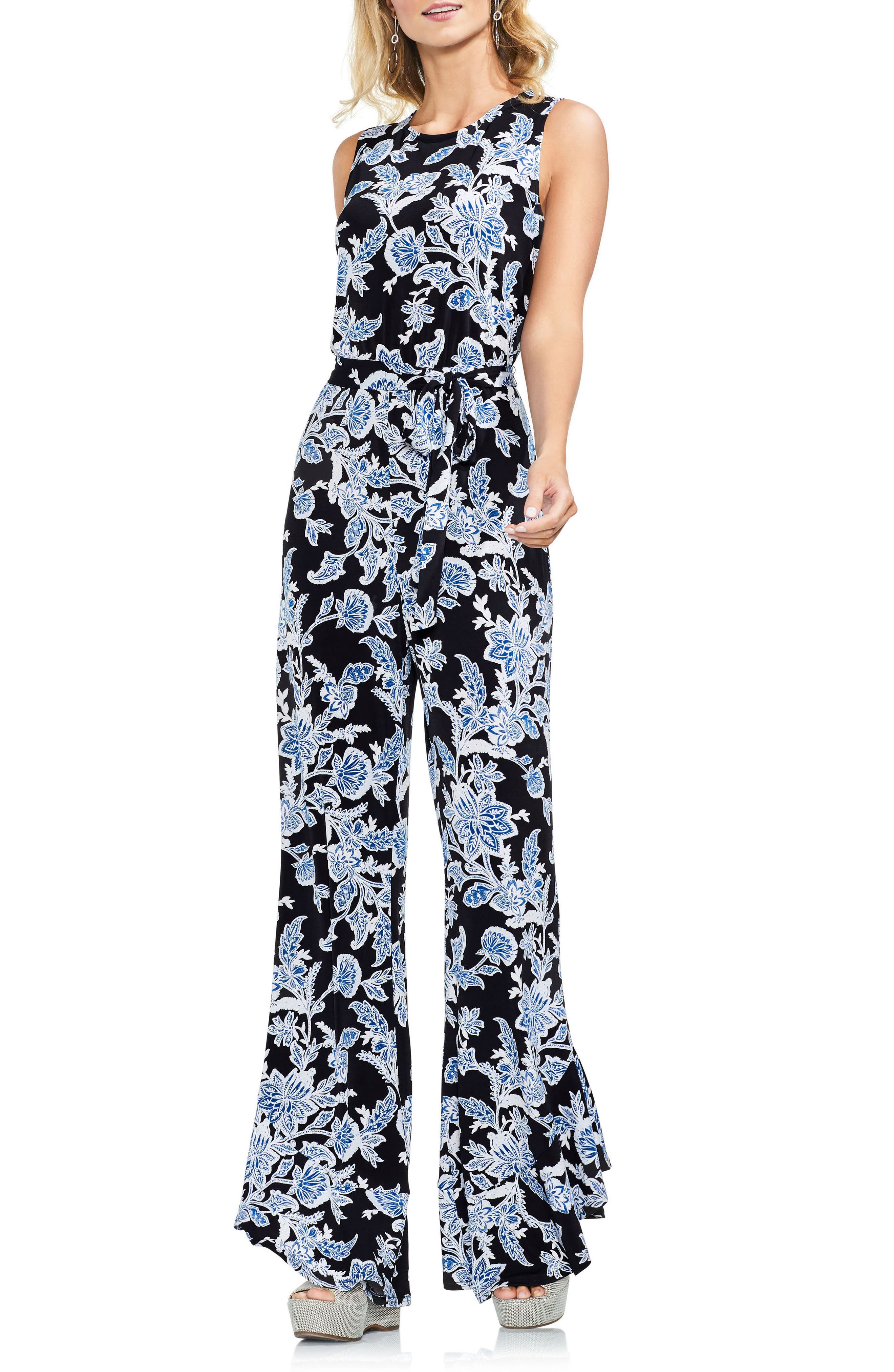 vince woodblock floral sleeveless jumpsuit