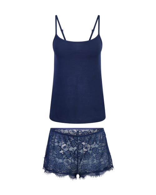 Shop Adore Me Rayne Cami & Lace Shorts Set Lingerie In Dark Blue