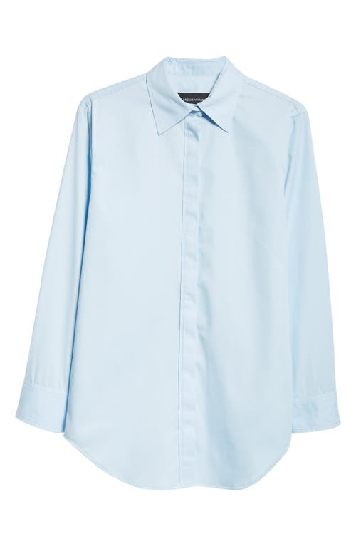 The Mira Boyfriend Split Back Button-Up Shirt in Sky Blue
