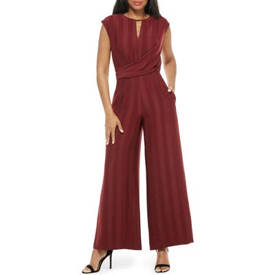 Maggy London Shadow Stripe Tie Back Jumpsuit, Burgundy