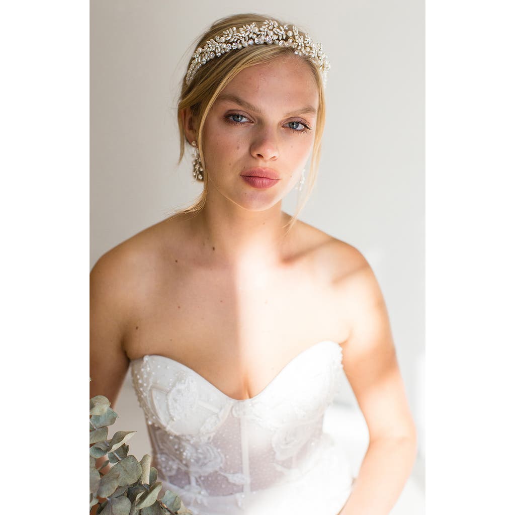 Brides And Hairpins Brides & Hairpins Iriyah Crystal & Freshwater Pearl Crown In Gold