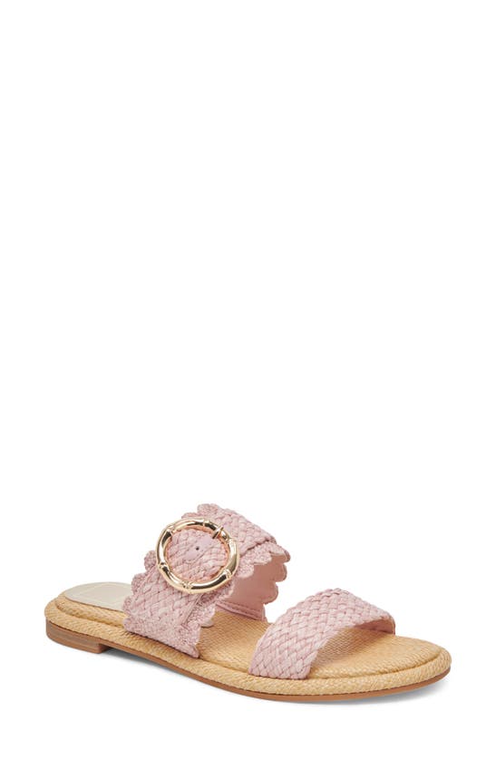 Dolce Vita Aperol Scalloped Slide Sandal In Pink Raffia