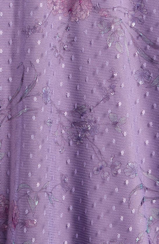 Ava & Yelly Kids' Floral Print Swiss Dot Mesh Dress In Lilac