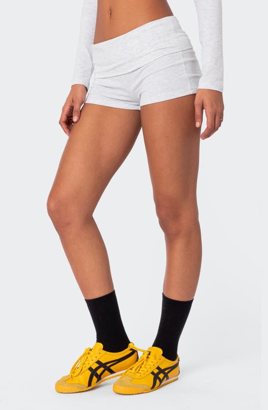 Shop Edikted Meg Foldover Shorts In Gray-melange