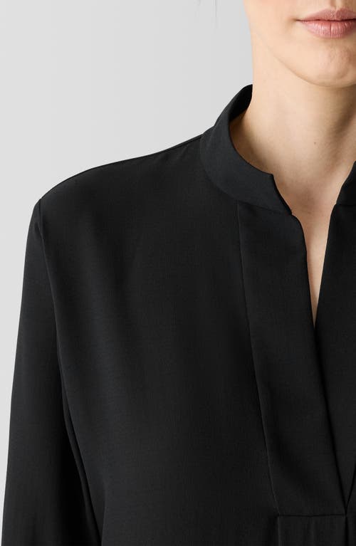 Shop Eileen Fisher Split Stand Collar Silk Tunic In Black