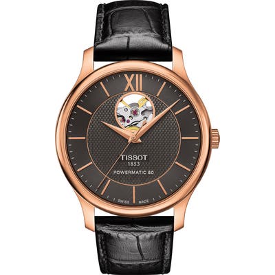 Tissot Tradition Powermatic 80 Open Heart Leather Strap Watch, 40Mm