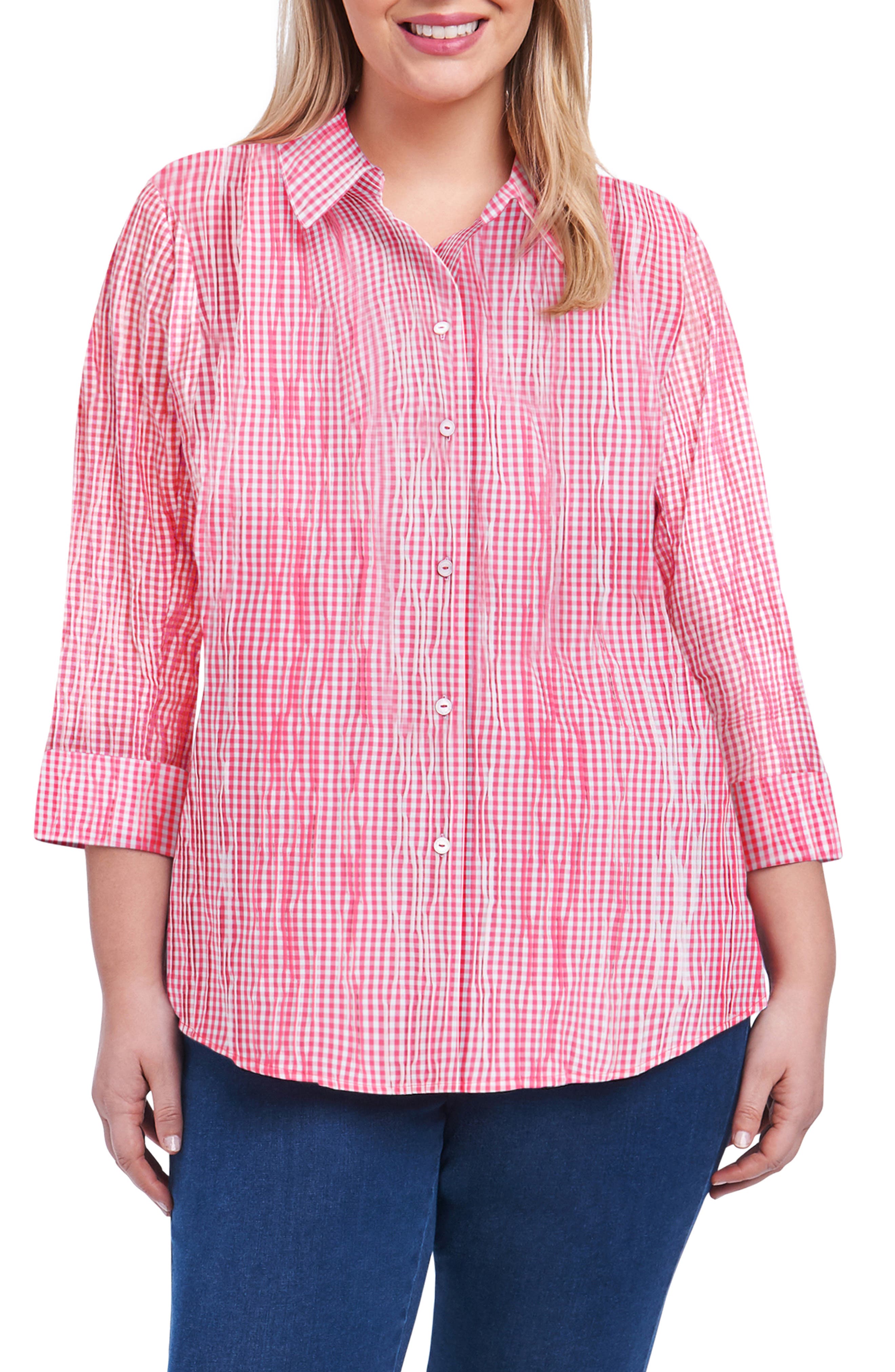 FOXCROFT | Sue Crinkle Mixed Gingham Shirt | Nordstrom Rack