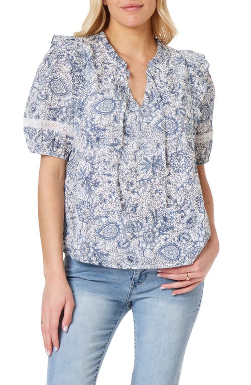 Sloane Floral Cotton Blouse in Snow White