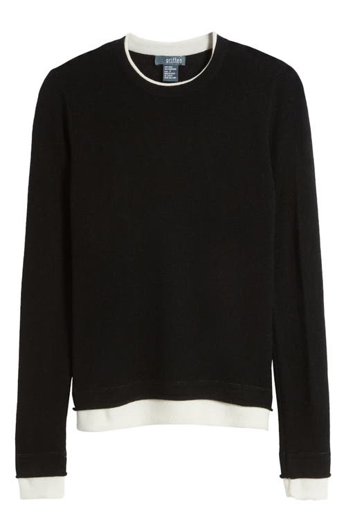 Shop Griffen Contrast Trim Wool & Cashmere Crewneck Sweater In Black/ivory