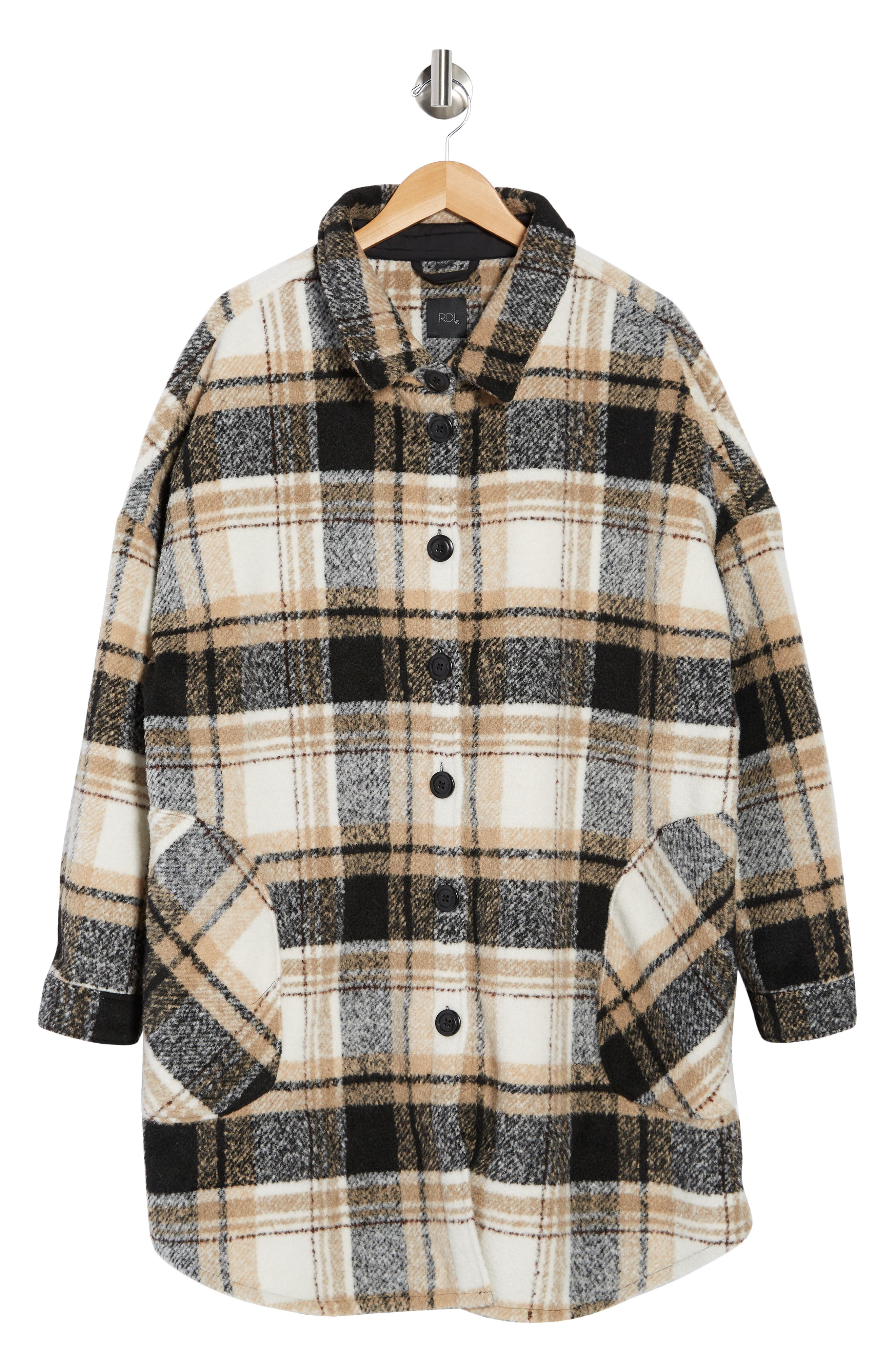 Rdi Plaid Shirt Jacket in Beige/Black Plaid at Nordstrom Rack, Size 1x