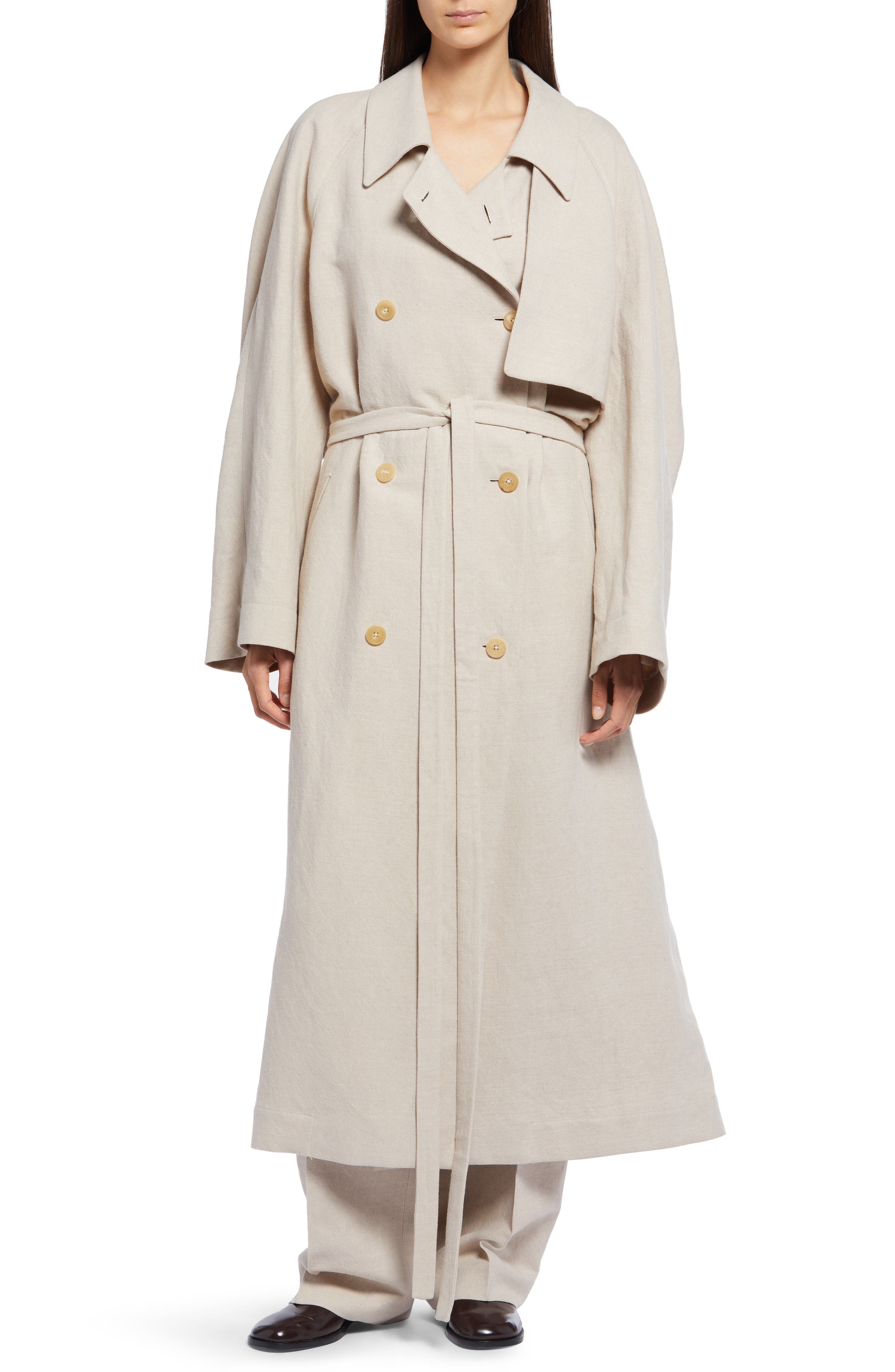 The Row Lucana Double Breasted Linen & Wool Blend Trench Coat in Sahara at Nordstrom, Size Small