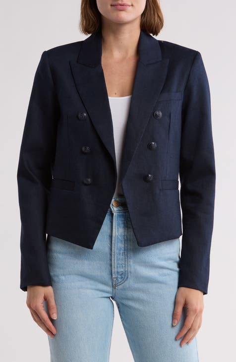 Double-Breasted Linen Blend Blazer