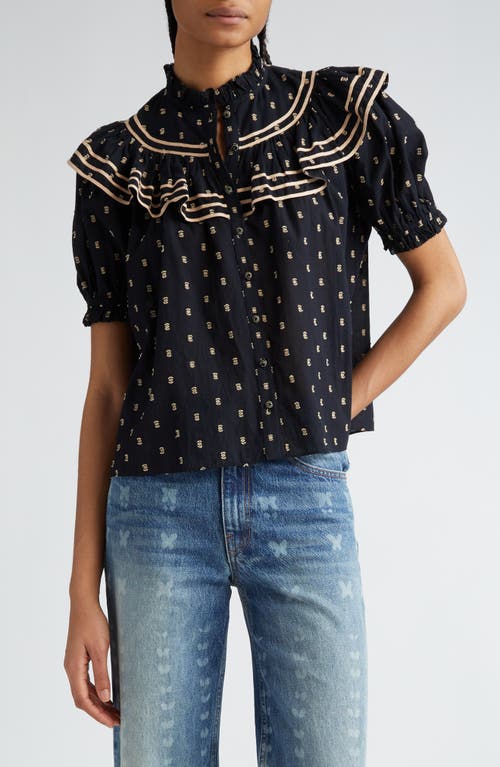 Ulla Johnson Wren Abstract Print Cotton Top Noir at Nordstrom,