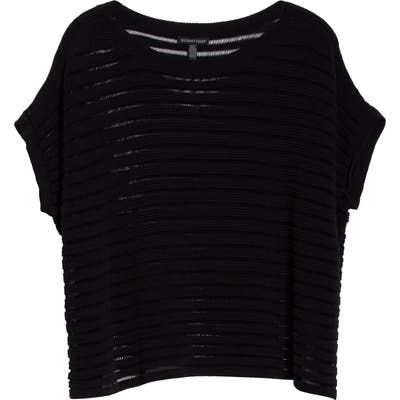 Eileen Fisher Boat Neck Organic Cotton & Recycled Nylon Knit Top, Black