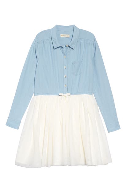 Tucker + Tate Kids' Button Down Tutu Dress In Light Blue Wash- Ivory