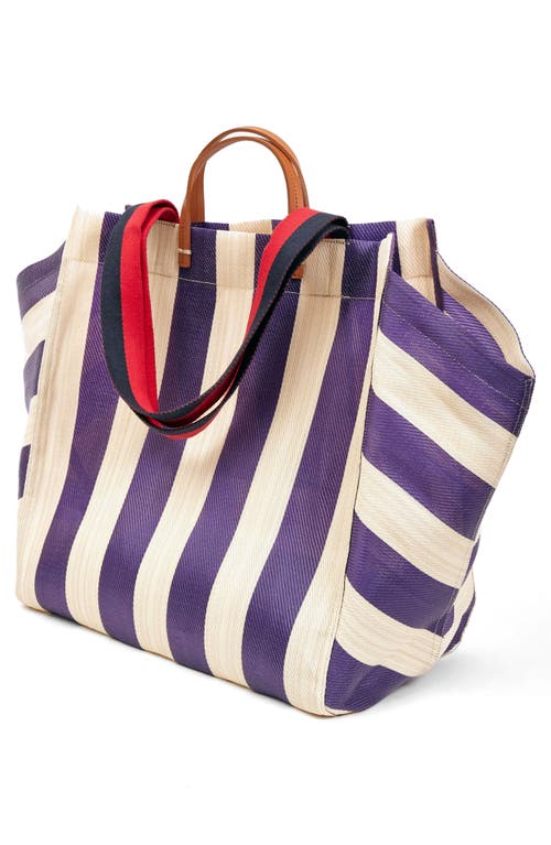 Shop Clare V . Stripe Beach Tote In Grape Amd Shell Striped Mesh