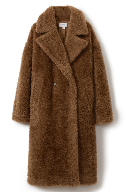 Shop Reiss Darla Double Breasted Faux Fur Coat In Brown
