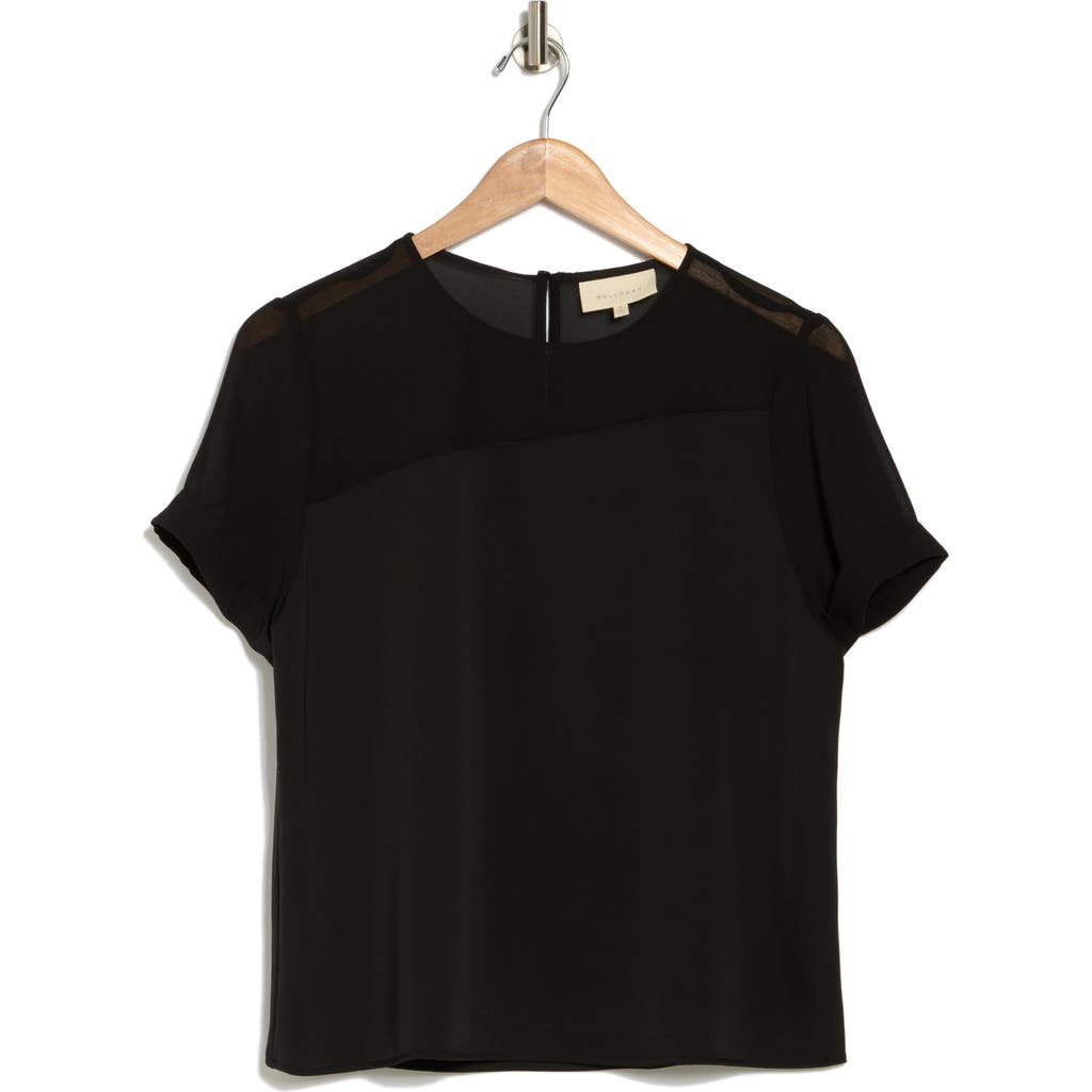 Melloday Mixed Media Stretch Top In Black