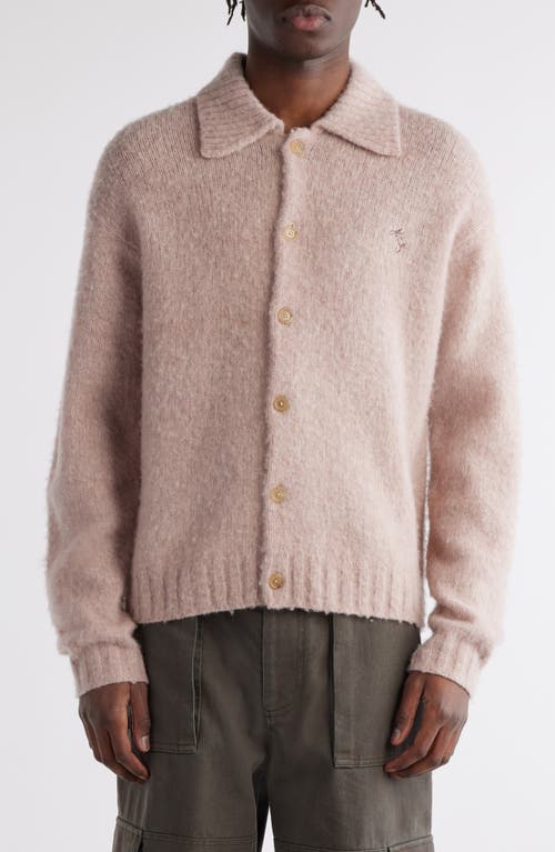 Shop Acne Studios Shetland Wool Polo Cardigan In Pink Melange