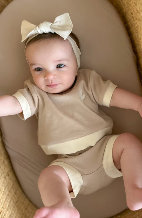 Shop L'ovedbaby Embroidered Organic Cotton T-shirt & Shorts Set In Oatmeal Cactus