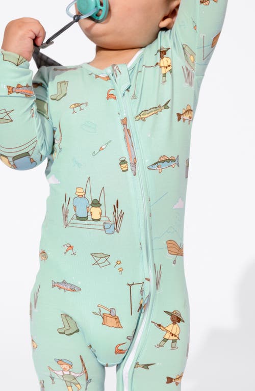 Shop Bellabu Bear Gone Fishing Convertible Footie Pajamas In Teal Green