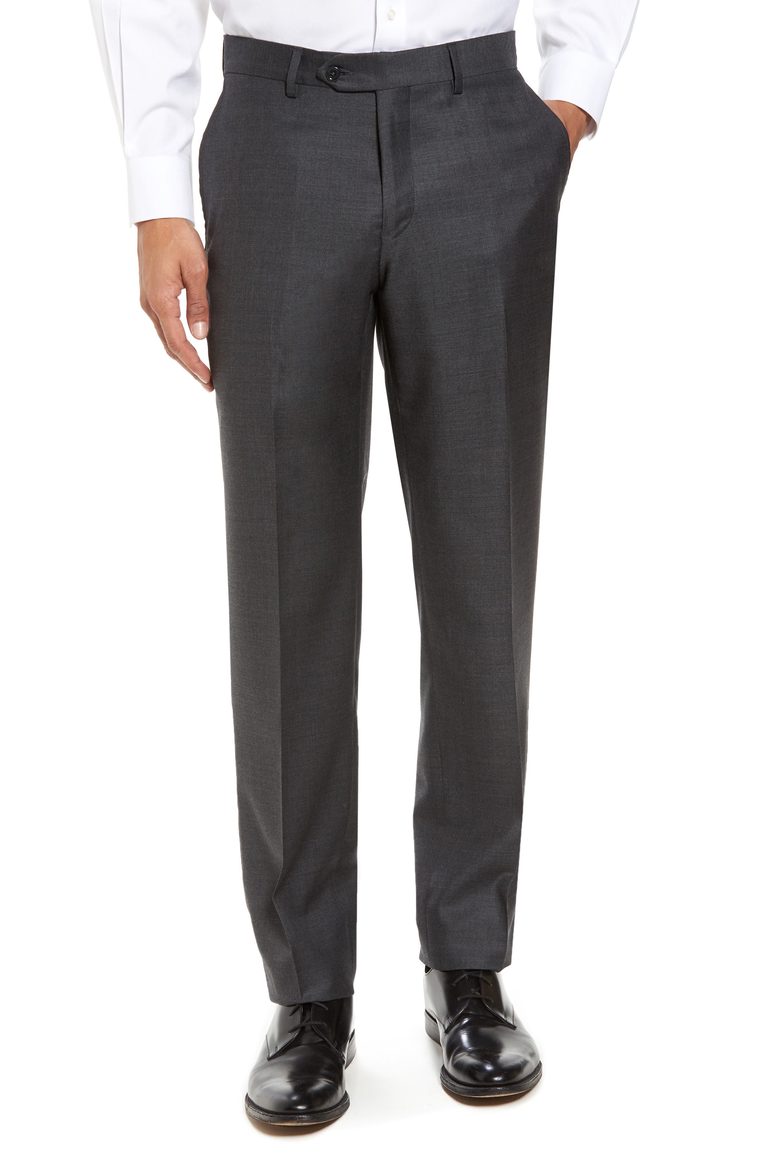 Nordstrom Men's Shop Flat Front Sharkskin Wool Trousers Nordstrom