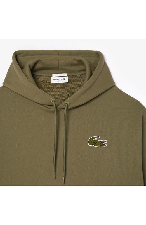 Shop Lacoste Loose Fit Cotton French Terry Hoodie In Khaki