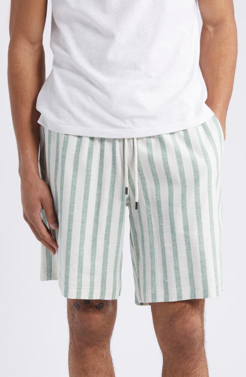 Stripe Linen & Cotton Pajama Shorts in Moss Stripe