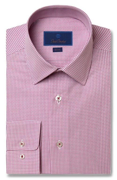 David Donahue Slim Fit Micro Dobby Check Dress Shirt in Berry