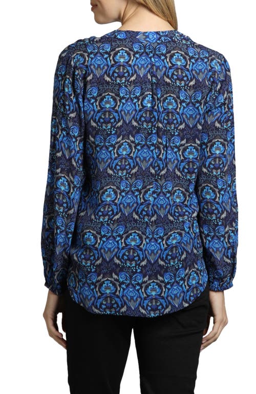 Shop Apny Printed Crossover Long Sleeve Top In Blue Multi