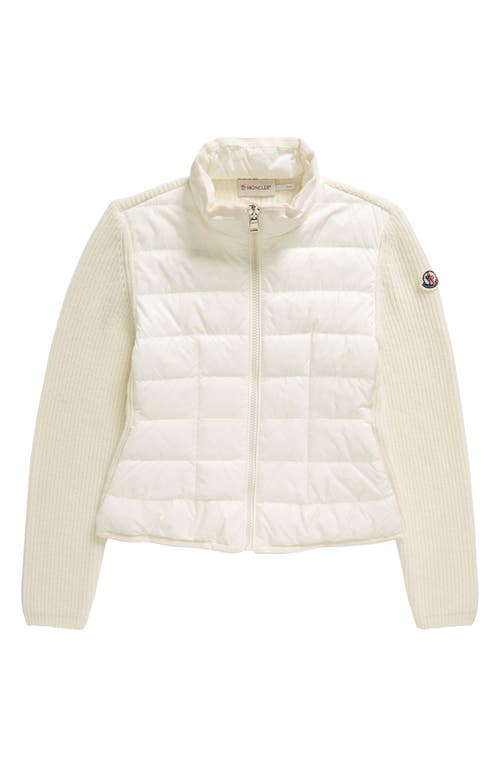 Moncler Padded Wool Zip-Up Cardigan in White at Nordstrom, Size 12Y