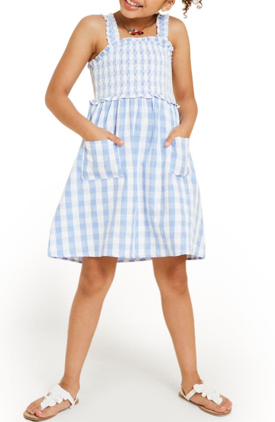 Shop Hayden Girls Kids' Checker Print Smocked Dress In Blue