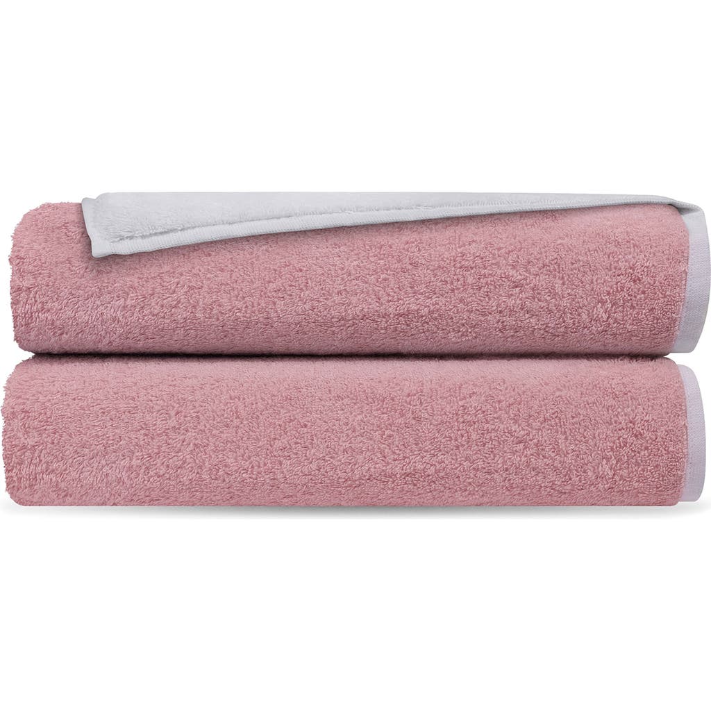 Shop Brooks Brothers Double Face 2-piece Turkish Cotton Bath Towels In White/blush