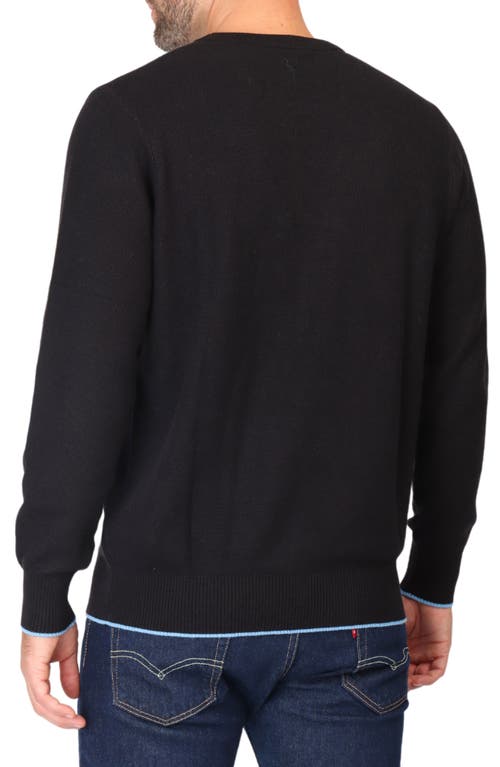 Tailorbyrd Textured Waffle Knit Crewneck Sweater In Black