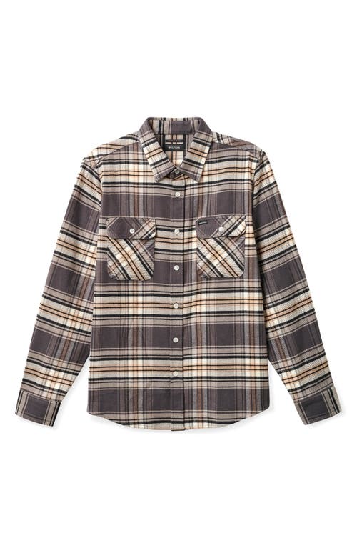 Brixton Bowery Standard Fit Plaid Stretch Flannel Button-Up Shirt in Black/Charcoal/Mojave