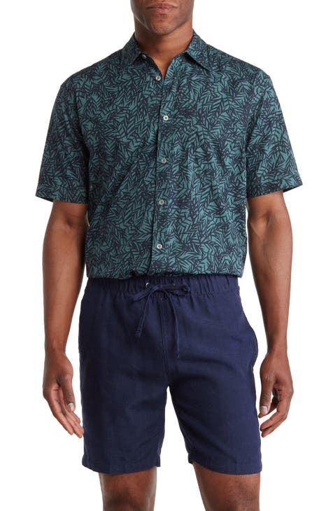 Patterned Short Sleeve Cotton Button-Up Shirt