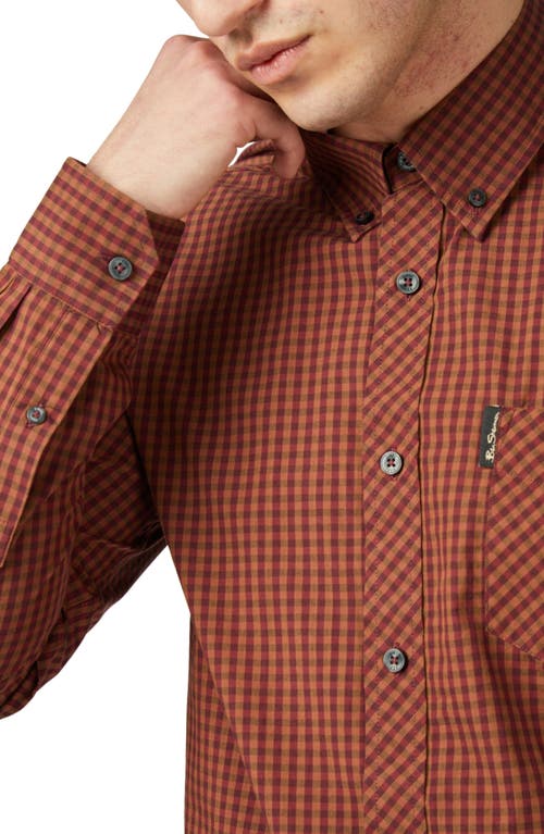 Ben Sherman Signature Gingham Organic Cotton Button-down Shirt In Wine