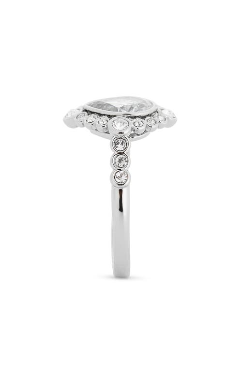 Covet Cz Teardrop Halo Ring In Rhodium