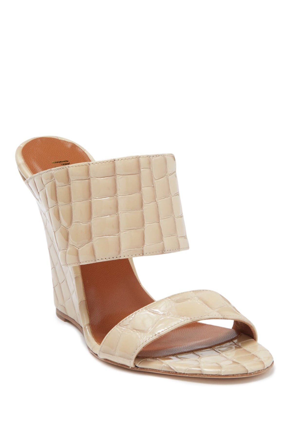 Paris Texas Patent Croco Print Leather Wedge Sandal In Dark Beige