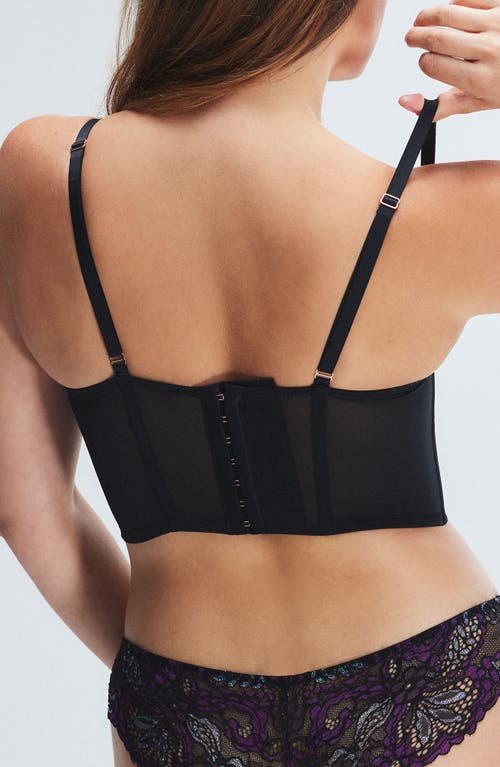 Savage X Fenty Romantic Corded Lace Metallic Bustier In Black Caviar/purple Metallic