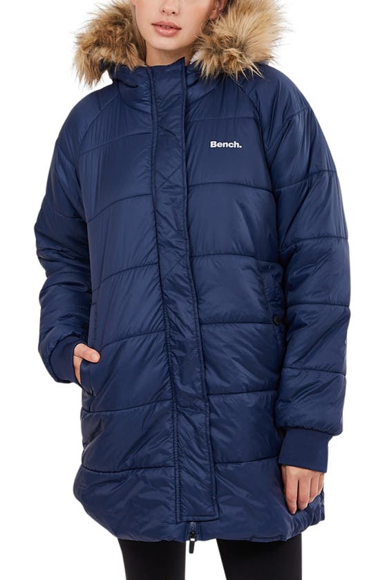 Bench Ariele Faux Fur Hooded Puffer Jacket In Navy ModeSens