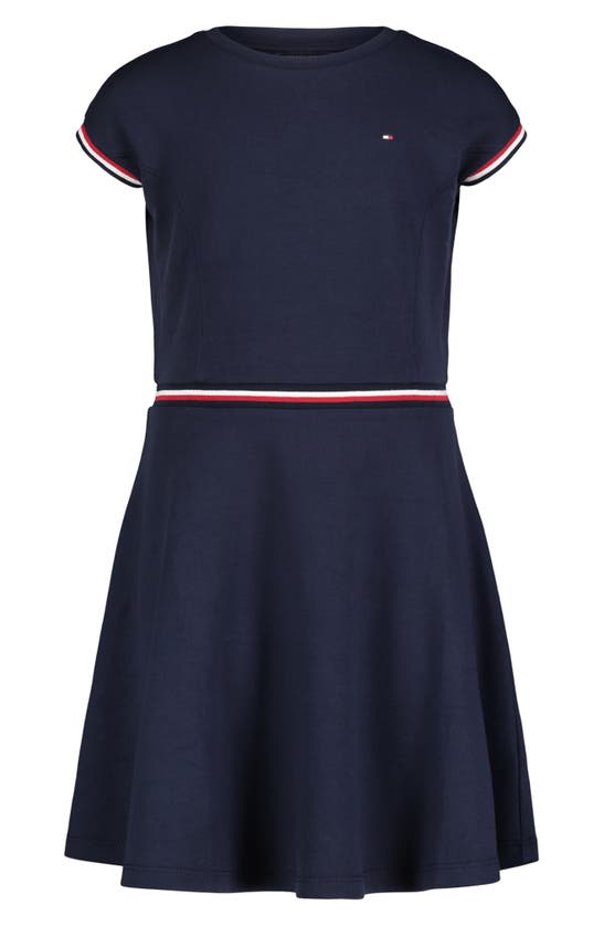 Shop Tommy Hilfiger Kids' Cap Sleeve Pique Dress In Navy Blazer