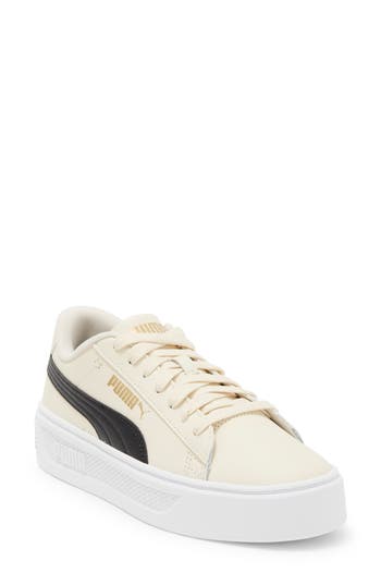 Puma Smash V3 Platform Sneaker In White-toasted Almond-gold