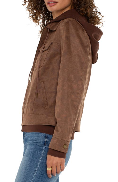 Shop Liverpool Faux Suede Trucker Jacket With Removable Hooded Bib Inset In Vintage Umber