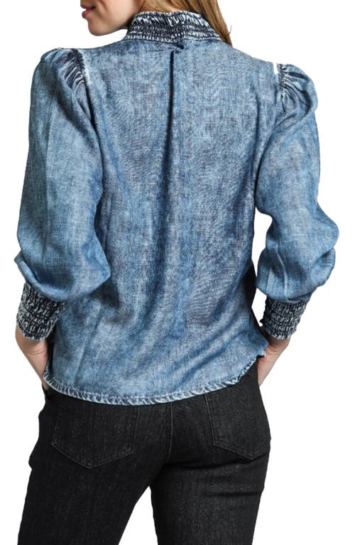 Shop Apny Moon Wash Balloon Sleeve Button-up Shirt In Indigo