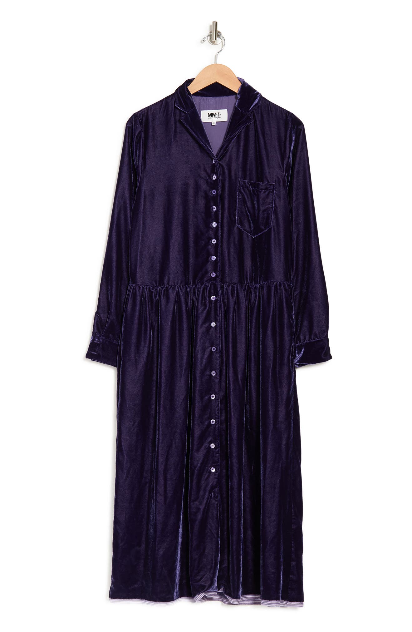Maison Margiela Velour Long Sleeve Shirt Dress In 393 Black