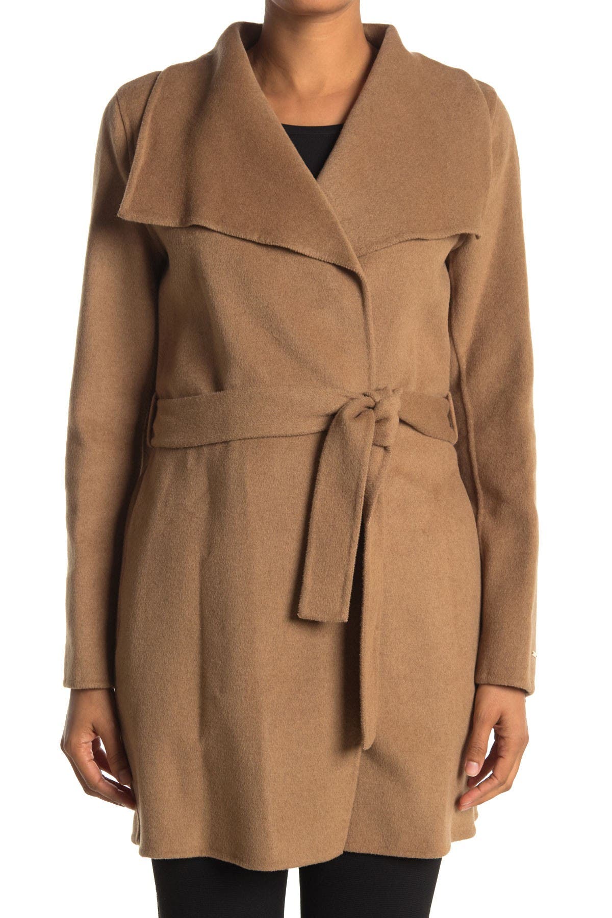 Tahari | Ella Wing Collar Tie Waist Wool Blend Coat | Nordstrom Rack