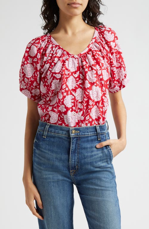 MILLE Naomi Print Puff Sleeve Top Red Zinnia at Nordstrom,