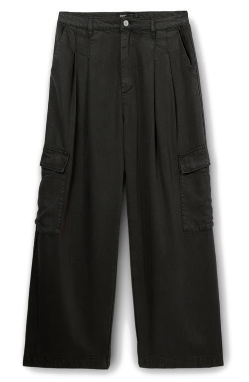 Shop Desigual Wide Leg Pleated Cargo Pants In Black